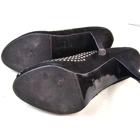 Zara Woman Black Suede Studded Peep Toe Heels Size 38 - Picture 8 of 10